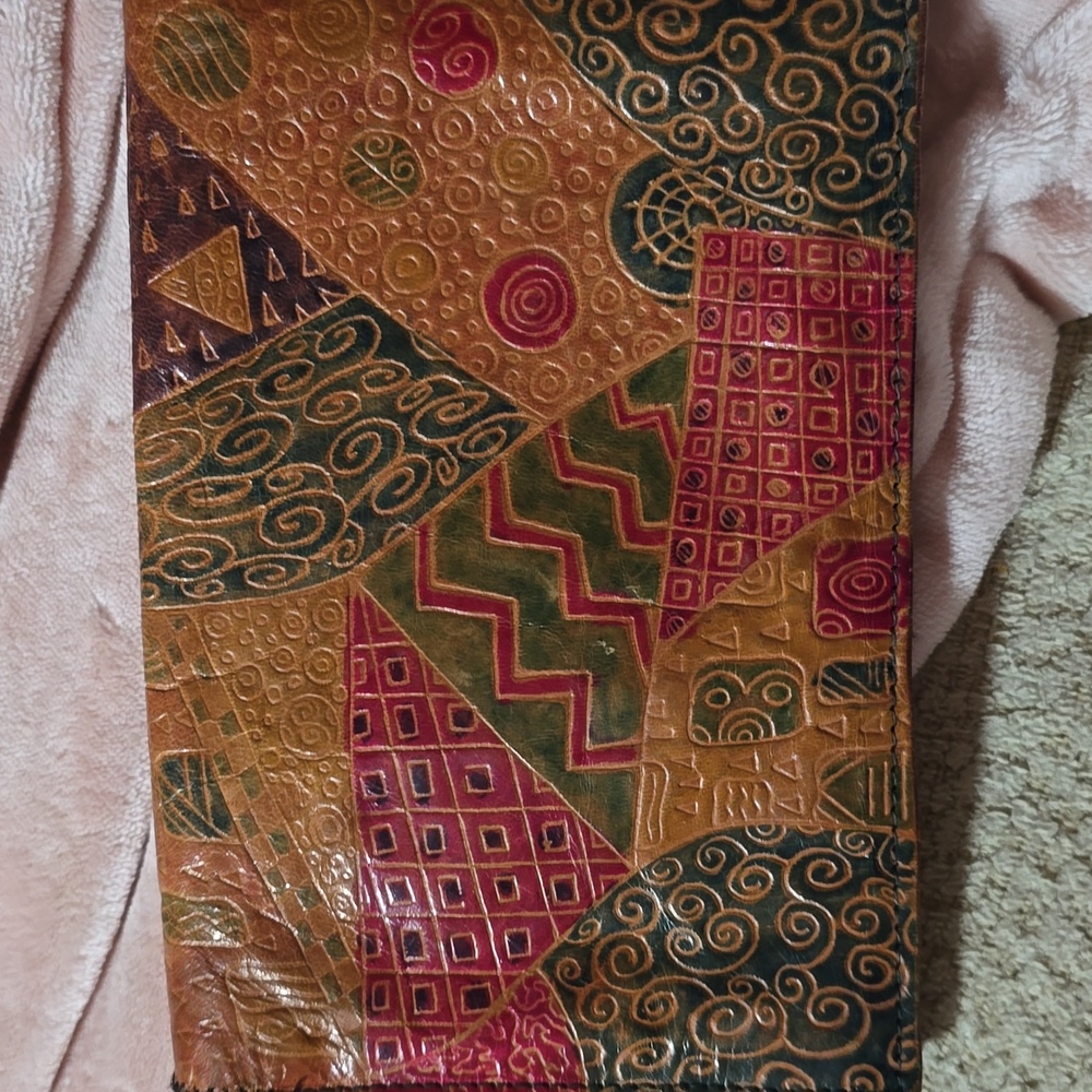 Vintage Tooled Leather Patchwork Envelope Clutch … - image 2